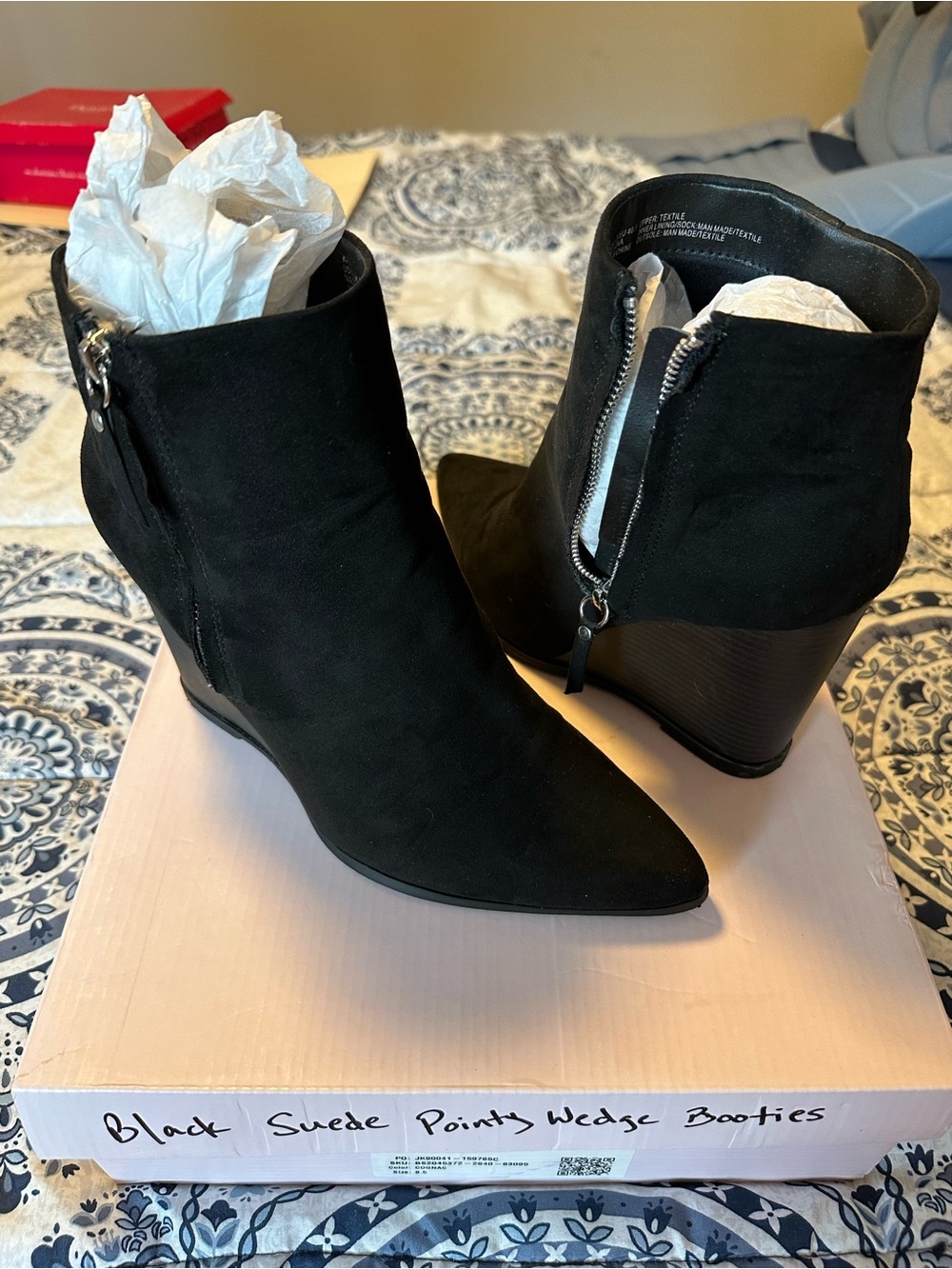 JustFab Black Suede Pointed Wedge Booties